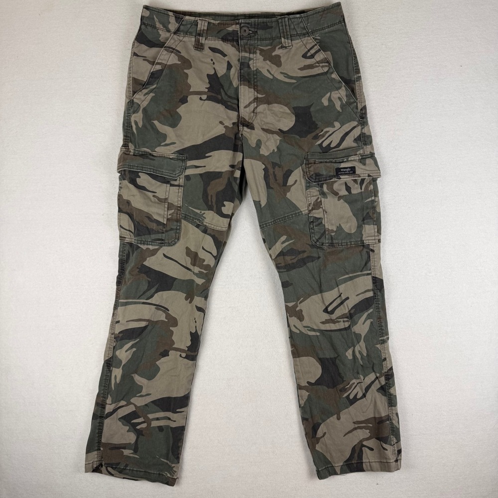 Wrangler Mens Relaxed Fit Camo Cargo Pants Green Brown Outdoor Utility 32x30